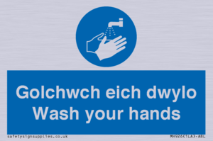 golchwch eich dwylo / wash your hands - safety sign
